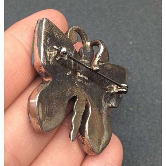 Melvin Cleveland Navajo Stone Inlay Butterfly Sterling Silver Brooch Pin Pendant - Picture 8 of 12